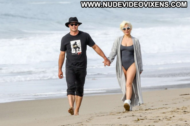 Lady Gaga The Beach In Malibu Posing Hot Paparazzi Mali Gag Swimsuit